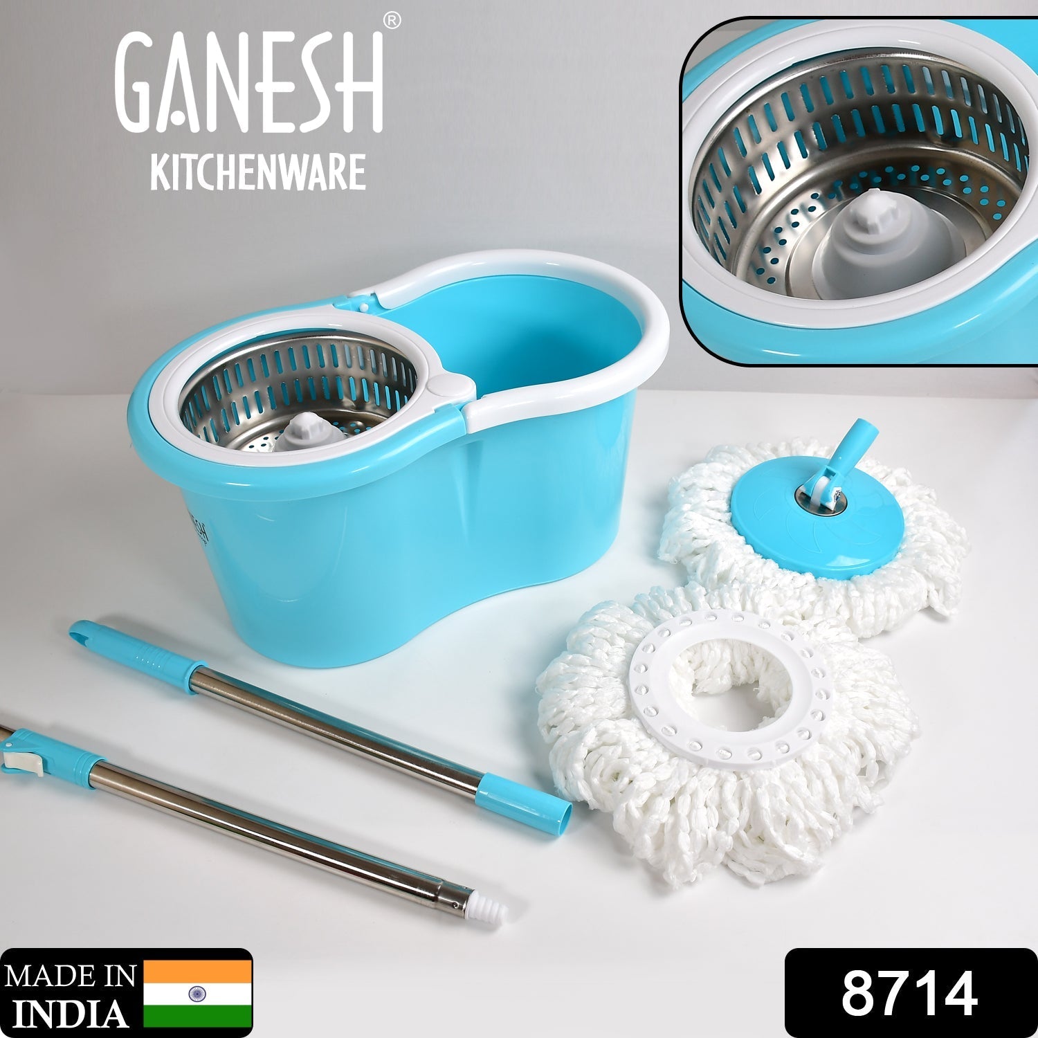 Self-wringing bucket mop set. Self-wringing bucket mop set.